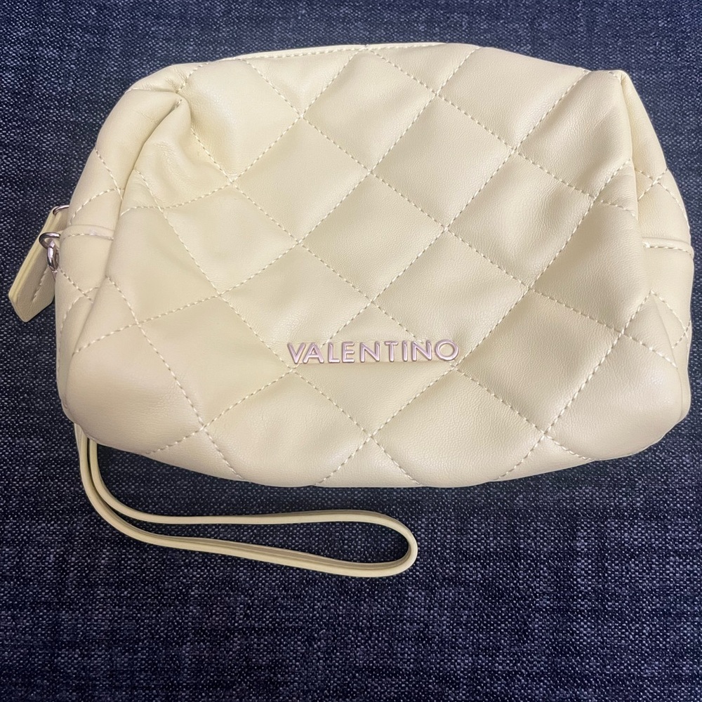 Valentino Cream Quilted Wristlet Pouch
